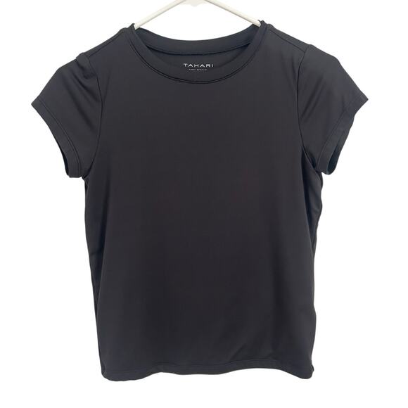 Tahari Shirt Womens XS Black Modern Essentials Short Sleeve Stretch Basic - Picture 1 of 4